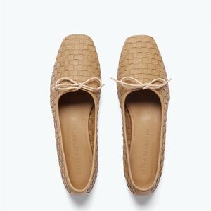 FREDA SALVADOR Jada Square Toe Ballet Flat in Latte Closed Woven Calf